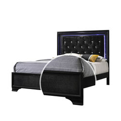 LED Trim Twin Size Fabric Padded Headboard with Low Footboard, Black