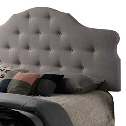 Button Tufted Queen Headboard with Arched Curved Design, Light Gray - BM229092