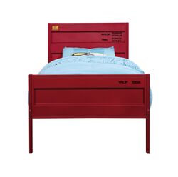 Industrial Style Metal Twin Size Bed with Straight Leg Support, Red