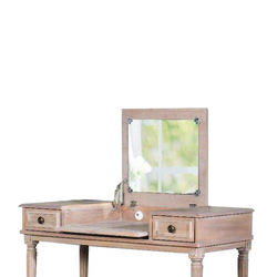 Flip Top Mirror Wooden Vanity Set with Decorative Base, Brown and Beige