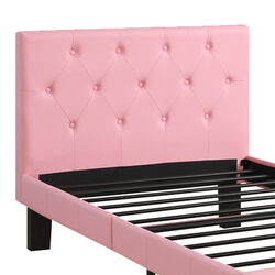 Faux Leather Upholstered Twin size Bed With tufted Headboard, Pink