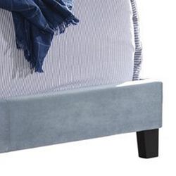 Fabric Upholstered Queen Size Bed with Scroll Headboard Design, Blue
