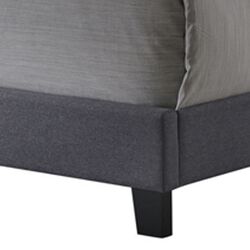 Queen Size Bed with Square Button Tufted Headboard and Chamfered Legs, Gray