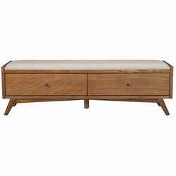 Fabric Upholstered Bedroom Bench with 2 Storage Drawers, Brown and Gray