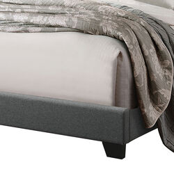 Fabric Eastern King Bed with Geometric Pattern Nailhead Trims, Gray