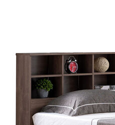 Wooden Full Bookcase Headboard with 6 Open Compartments, Hazelnut Brown