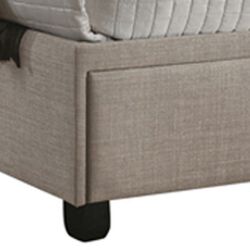 Fabric Upholstered Queen Size Storage Bed with Nailhead Trims, Beige