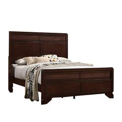 Panel Design Wooden King Headboard and Footboard with Molded Detail, Brown