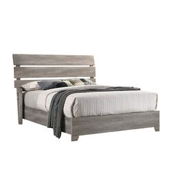 Wooden Queen Slatted Headboard with Low Footboard and Bracket Feet, Gray