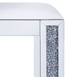 Wood and Mirror Vanity Stool with Leatherette Upholstered Seat, White and Clear