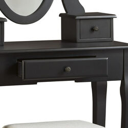 Contemporary Style Wooden Vanity Set with Cabriole Legs, Black