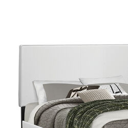 Leatherette Queen Size Wooden Bed with Low Profile Footboard, White