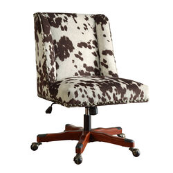 Height Adjustable Swivel Office Chair with Wood Base, Brown and White