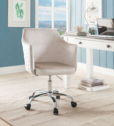 Velvet Upholstered  Swivel Office Chair with Adjustable Height and Metal Base, Beige and Silver