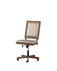 Wooden Executive Office Chair with Leatherette Upholstered Seat and Back, Brown and Beige