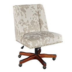 Cow Print Fabric Upholstered Swivel Office Chair, White and Brown