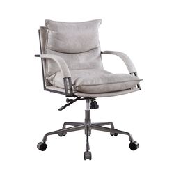 Swivel Leatherette Tufted Office Chair with Metal Star Base, White