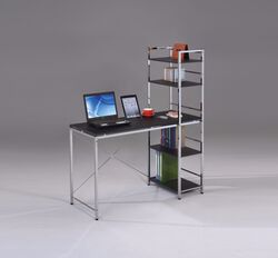 Computer Desk with Shelves, Black & Chrome silver