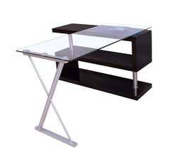 Writing Desk with Swivel, Clear Glass & Black