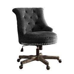 Wooden Office Chair with Button Tufted Backrest, Gray and Brown