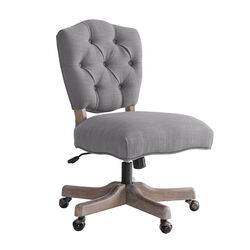 Armless Office Chair with Wooden Base and Tufting, Gray and Brown