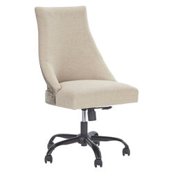 Wooden Framed Polyester Upholstered Swivel Chair with Nail Head Trim Accents, Beige and Black