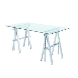 Adjustable Writing Desk with Sawhorse Legs, Clear And Silver
