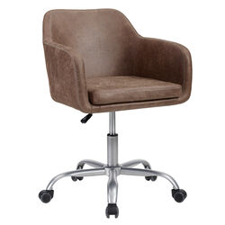 Leatherette Metal Frame Swivel Office Chair with Sloped Armrests, Brown