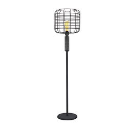 Modern Caged Shape Floor Lamp with Circular Base and Mesh Pattern, Black