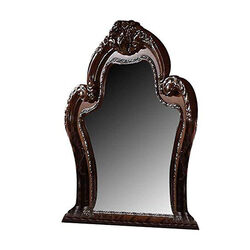 Traditional Wooden Mirror with Oversized Polyresin Scrollwork, Brown