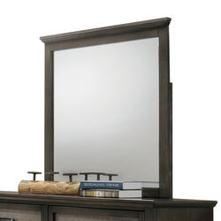 Square Wooden Frame Mirror with Raised Moulded Top, Brown and Silver