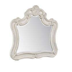 Dresser Top Mirror with Arched Top and Curved Details, White and Silver