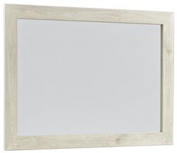 Contemporary Bedroom Mirror with Wood Grain Texture, White and Silver