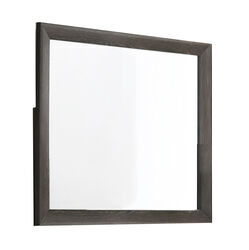Rectangular Grained Wooden Frame Dresser Top Mirror, Brown and Silver