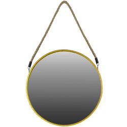 Round Metal Mirror with Rope Handle, Large, Gold