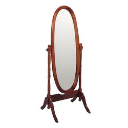 59 Inch Oval Wooden Frame Tilt Cheval Mirror, Brown and Silver