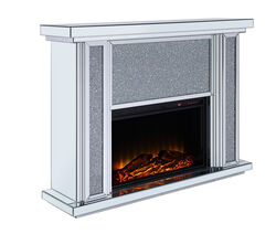 Wood and Mirror Electric Fireplace with Faux Crystal Dusted Face, Clear and Black