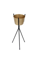 Metal Planter On Stand, Gold And Black