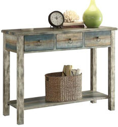 Glancio Beautiful Console Table, Antique Oak & Teal Blue