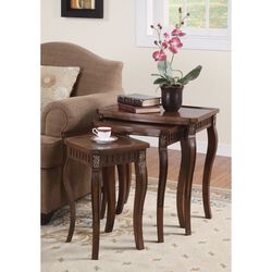 Set Of 3 Wooden Nesting Tables With Curved Legs, Brown