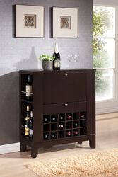 Wooden Wine Cabinet with Drawer and Multiple Cubbies, Dark Brown