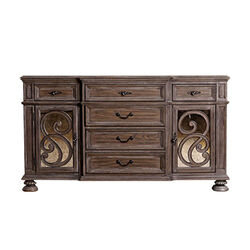 Wooden Server With 6 drawers, Rustic Brown