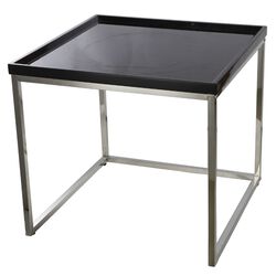MDF Top Side Table With Metal Base, Black & Silver