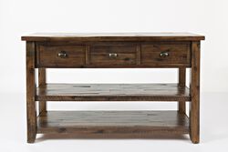 Wooden Sofa Table With Three Drawers And Two Open Shelf, Oak Brown
