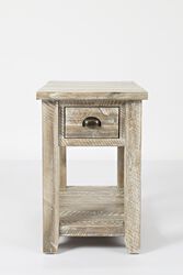Wooden One Drawer Chairside Table In Washed Gray Finish