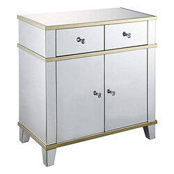 Fully Mirrored Wooden Console Table With Two Drawers And One Cabinet, Silver