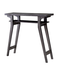 2 Tier Wooden Console Table with Slanted Leg Support, Distressed Gray