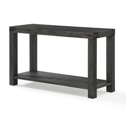 Wooden Console Table with Block Legs and Open Shelf, Dark Gray