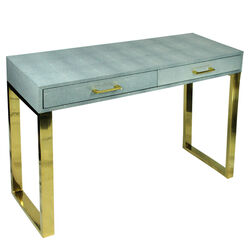 Rectangular Wood and Metal Console Table with 2 Drawers, Blue and Gold