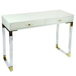 2 Drawer Wooden Console Table with Acrylic Legs, White and Gold